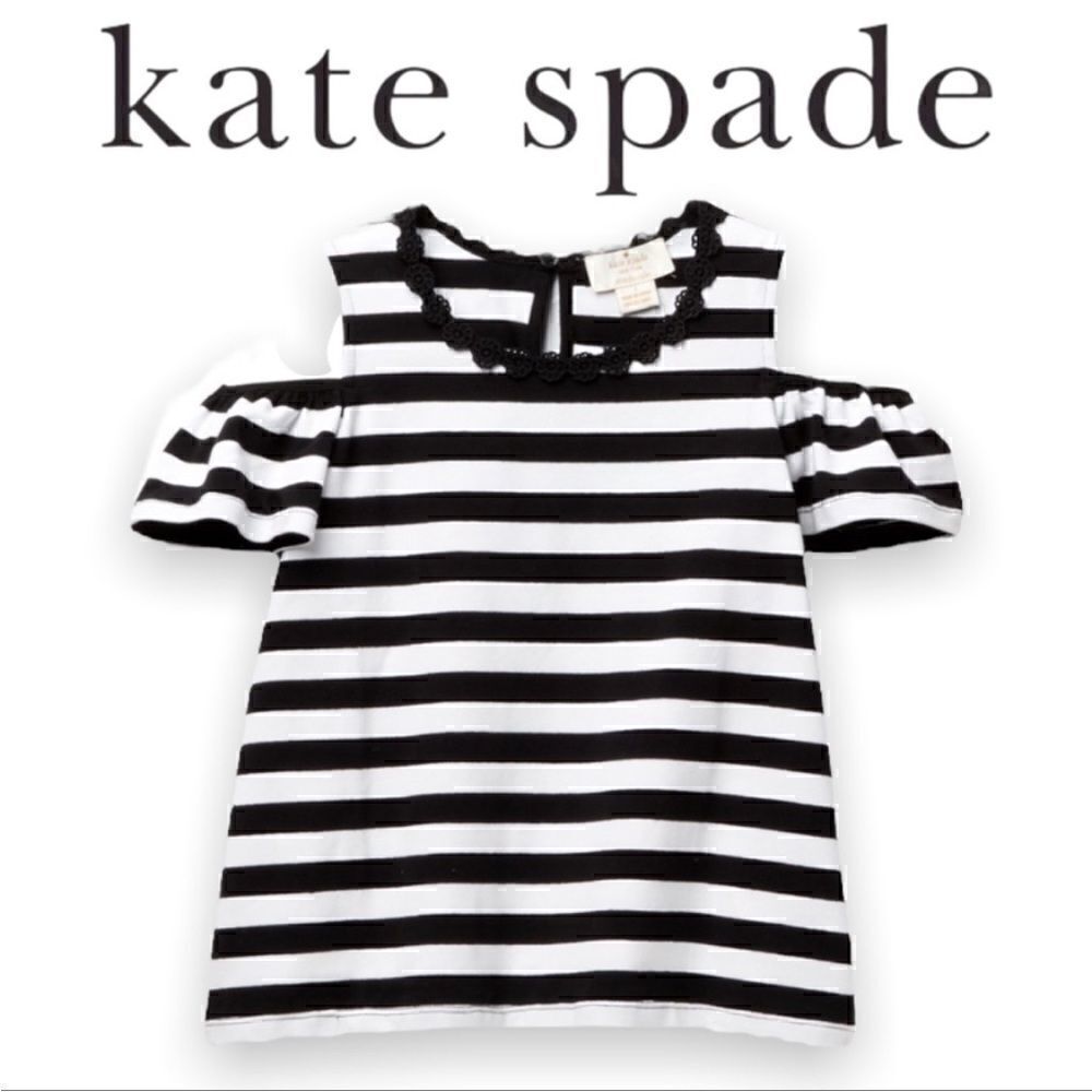 Kate Spade Girls Black & White Striped Cold Shoulder Tee. EUC! Size 3-6 months.
